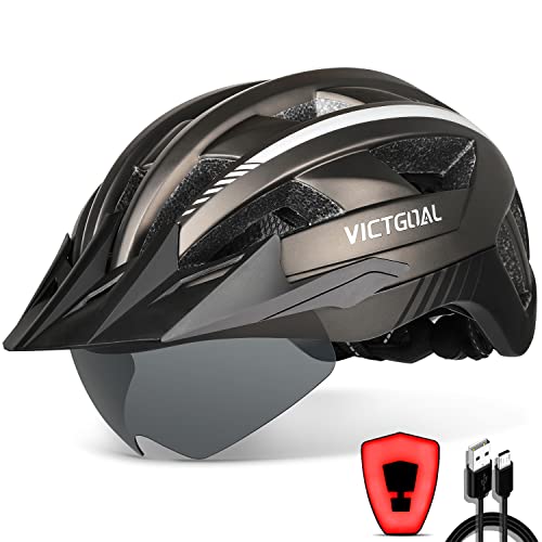 VICTGOAL Fahrradhelm Herren Damen MTB Helm mit Abnehmbarer Magnetische Schutzbrille Visier Atmungsaktiv mit 21 Belüftungskanäle Radhelm Einstellbare Fahrradhelme (L: 57-61cm, Ti)