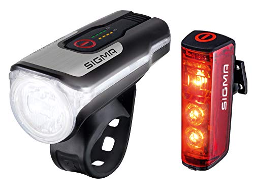 SIGMA SPORT - LED Fahrradlicht Set Aura 80 und BLAZE | StVZO zugelassenes, akkubetriebenes Vorderlicht und Rücklicht mit Bremsfunktion