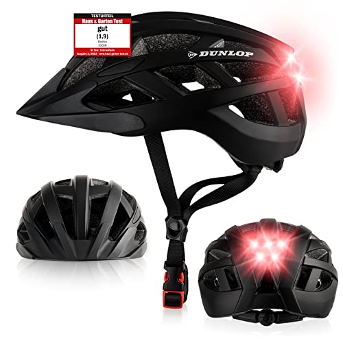 Dunlop Sports Fahrradhelm mit Licht - Sofort gesehen Werden - Ultraleichter Spezial Damen Herren Kinder Fahrrad Helm mit Visier und Rücklicht für hohe Sicherheit - Urban Helm (Schwarz, L (58-62 cm))