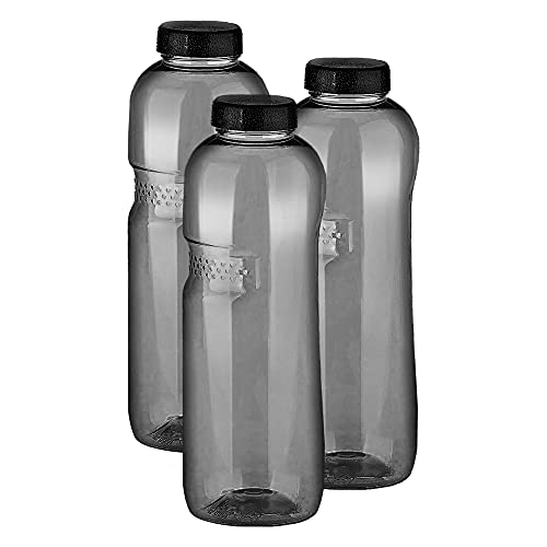 Kavodrink 3 x Tritan Trinkflasche 1,0L Wasserflasche schwarz Sportflasche BPA frei Flasche 1000ml