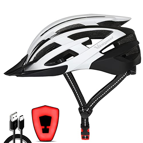 VICTGOAL Fahrradhelm mit Sicherheit LED Rear Light Mountain Bike Helm für Herren Damen Fahrradhelm mit Abnehmbares Visier Road Cycling Helm (Weiß schwarz)