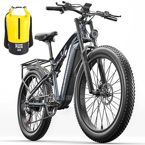 Vollgefedertes elektrofahrräder 26', Shimano 7-Gangelektro Fahrrad männer, 48V 17.5AH Li-Ion Akku Herren e-Bike mit Pedal und Hinterradrahmen fatbike Elektro-Mountainbike (MX05)