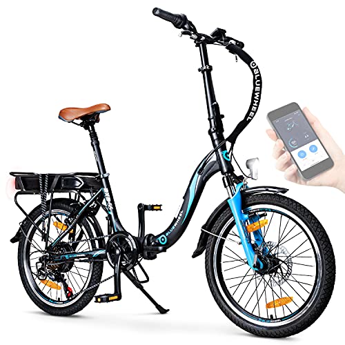 BLUEWHEEL 20' klappbares E-Bike I Deutsche Qualitätsmarke I Shimano 7 Gang-Schaltung I EU-konform Klapprad mit App + 250 W Motor + Batterie abnehmbar | Electric Bike 25 km/h bis zu 150 km | BXB55