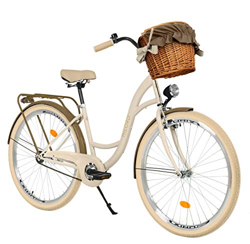 Milord. 28 Zoll 3-Gang Creme-braun Komfort Fahrrad mit Korb und Rückenträger, Hollandrad, Damenfahrrad, Citybike, Cityrad, Retro, Vintage