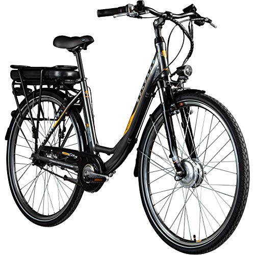 ZÜNDAPP E-Bike 700c Damenrad Pedelec 28 Zoll Z502 E Citybike Hollandrad Fahrrad (grau/orange ohne Korb)